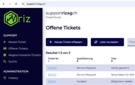 Ausschnitt aus unserem Ticketportal. Unterstützendes Tool für Super- und Poweruser